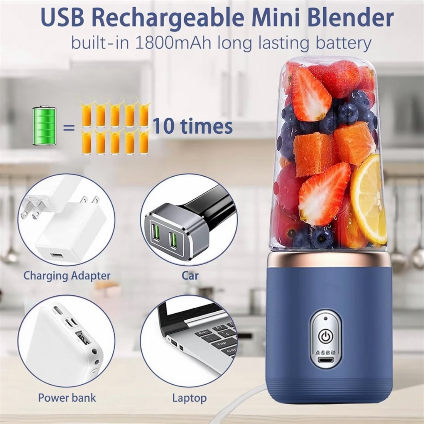 Portable Electric Blender 400ml - USB Rechargeable Smoothie Maker | LuxHaven
