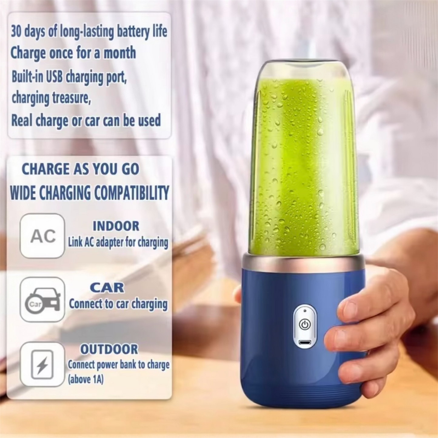 Portable Electric Blender 400ml - USB Rechargeable Smoothie Maker | LuxHaven