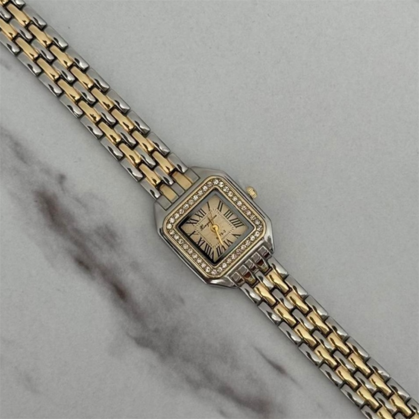 Elegant Square Roman Dial Women’s Watch - Crystal Encrusted Steel Link Bracelet - Luxury Quartz Timepiece
