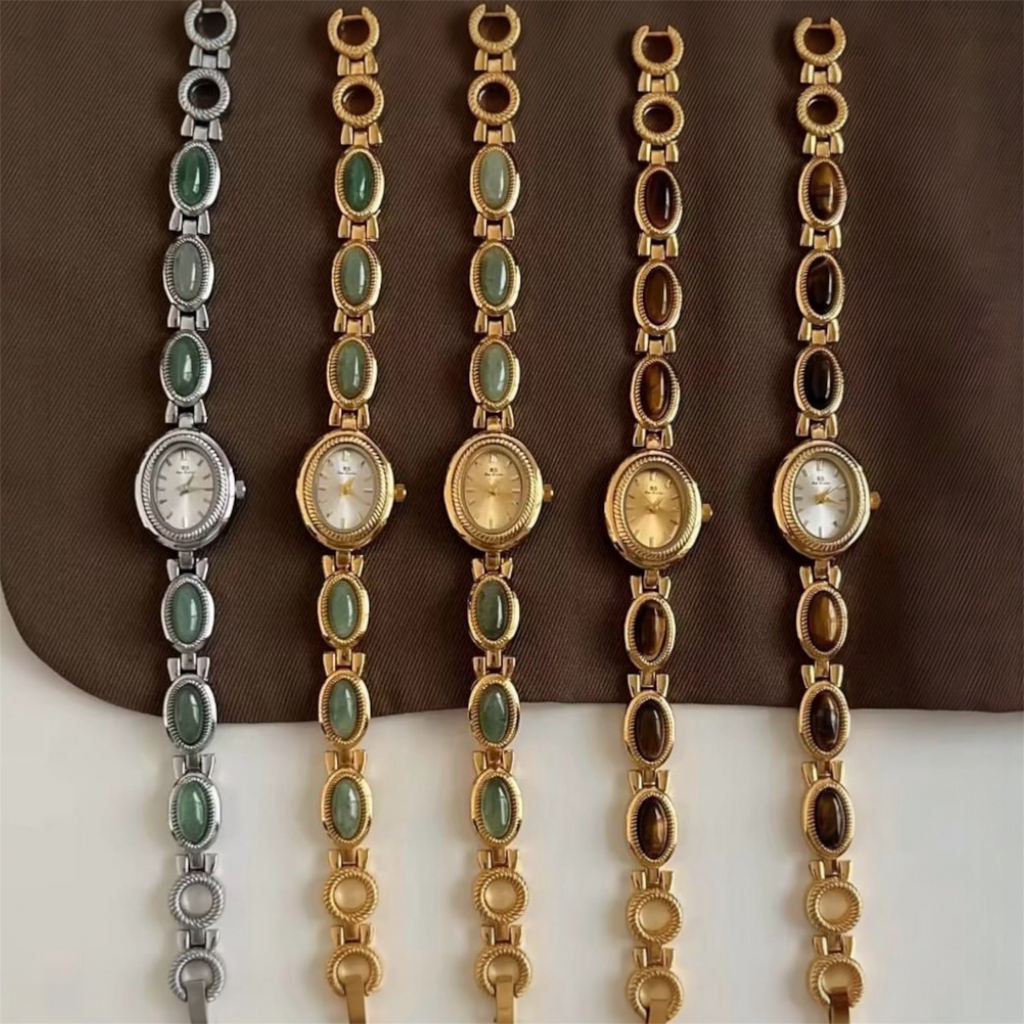 Luxury Oval Women’s Watch with Imitation Diamonds – Elegant Gold Bracelet Quartz Wristwatch for Women