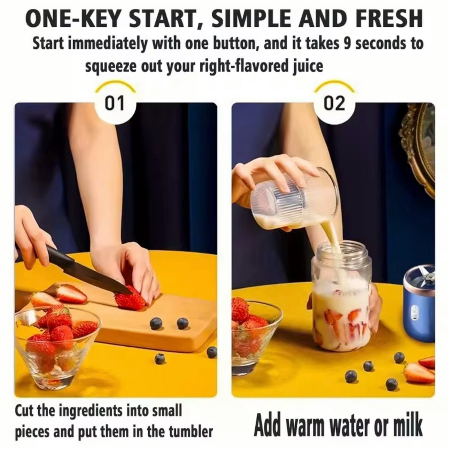 Portable Electric Blender 400ml - USB Rechargeable Smoothie Maker | LuxHaven